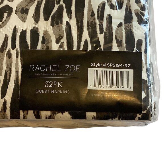 Rachel Zoe 32-Pack Disposable Guest Napkins Black & White Animal Print 8" X 4.5" - Picture 4 of 6
